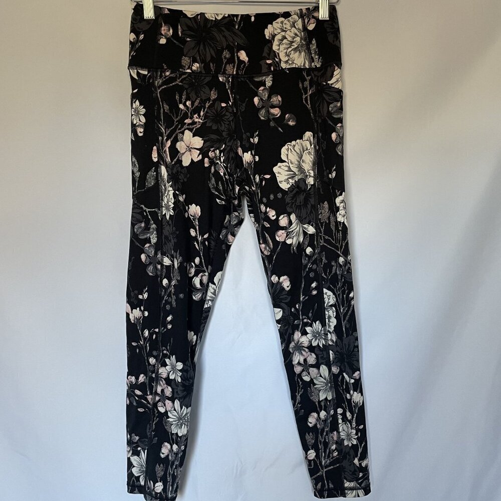 Victorias Secret Black Floral Leggings Size 10 women's athletic pants pockets